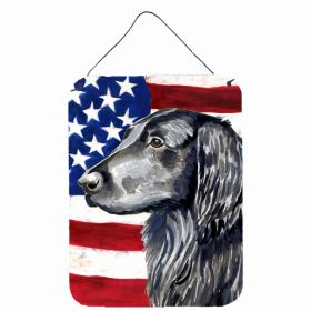 Flat Coated Retriever USA American Flag Wall or Door Hanging Prints