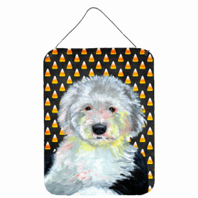 Old English Sheepdog Candy Corn Halloween Design Wall or Door Hanging Prints