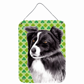 Border Collie St. Patrick's Day Shamrock Portrait Design Wall or Door Hanging Prints