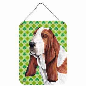 Basset Hound #4 St. Patrick's Day Shamrock Portrait Design Wall or Door Hanging Prints