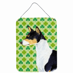 Basenji #2 St. Patrick's Day Shamrock Portrait Design Wall or Door Hanging Prints