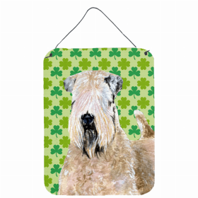 Soft Coated Wheaten Terrier St. Patrick's Day Shamrock Portrait Design Wall or Door Hanging Prints