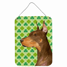 Doberman #2 St. Patrick's Day Shamrock Portrait Design Wall or Door Hanging Prints