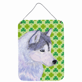 Siberian Husky St. Patrick's Day Shamrock Portrait Design Wall or Door Hanging Prints