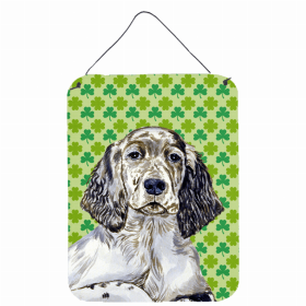 English Setter St. Patrick's Day Shamrock Portrait Design Wall or Door Hanging Prints