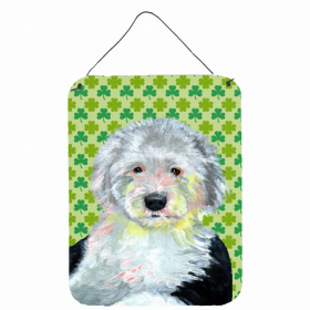 Old English Sheepdog St. Patrick's Day Shamrock Portrait Design Wall or Door Hanging Prints