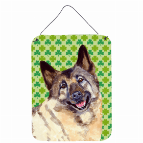 Norwegian Elkhound St. Patrick's Day Shamrock Portrait Design Wall or Door Hanging Prints