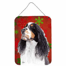 Welsh Springer Spaniel Red and Green Snowflakes Holiday Christmas Design Wall or Door Hanging Prints