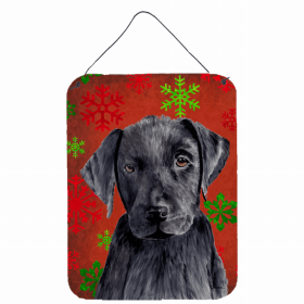 Labrador Retriever #2 Red and Green Snowflakes Holiday Christmas Design Wall or Door Hanging Prints