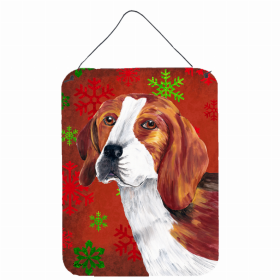 Beagle Red and Green Snowflakes Holiday Christmas Design Wall or Door Hanging Prints