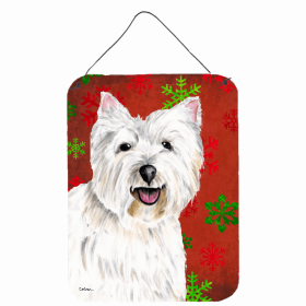 West Highland White Terrier #2 Red and Green Snowflakes Holiday Christmas Design Wall or Door Hanging Prints