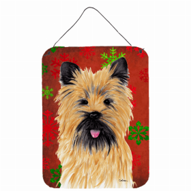 Cairn Terrier #2 Red and Green Snowflakes Holiday Christmas Design Wall or Door Hanging Prints