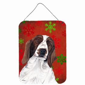 Welsh Springer Spaniel #2 Red and Green Snowflakes Holiday Christmas Design Wall or Door Hanging Prints