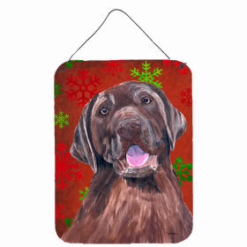 Labrador Retriever #4 Red and Green Snowflakes Holiday Christmas Design Wall or Door Hanging Prints