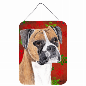 Boxer Red and Green Snowflakes Holiday Christmas Design Wall or Door Hanging Prints