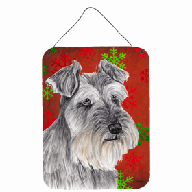 Schnauzer #3 Red and Green Snowflakes Holiday Christmas Design Wall or Door Hanging Prints