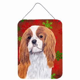 Cavalier King Charles Spaniel #3 Red and Green Snowflakes Holiday Christmas Design Wall or Door Hanging Prints