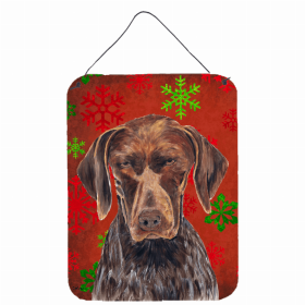 German Shorthaired Pointer Red and Green Snowflakes Holiday Christmas Design Wall or Door Hanging Prints