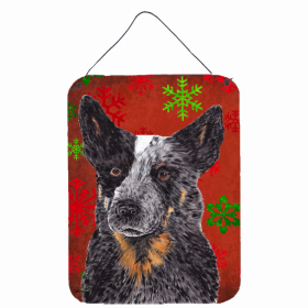 Australian Cattle Dog #2 Red and Green Snowflakes Holiday Christmas Design Wall or Door Hanging Prints