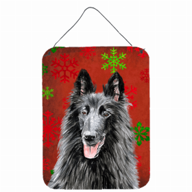 Belgian Sheepdog Red and Green Snowflakes Holiday Christmas Design Wall or Door Hanging Prints