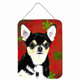 Chihuahua Red and Green Snowflakes Holiday Christmas Design Wall or Door Hanging Prints