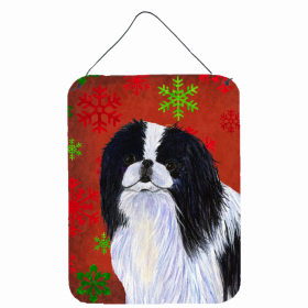 Japanese Chin Red and Green Snowflakes Holiday Christmas Design Wall or Door Hanging Prints