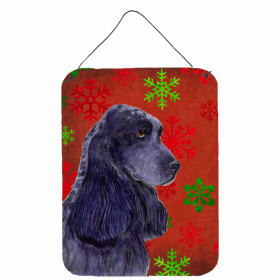 Cocker Spaniel #4 Red and Green Snowflakes Holiday Christmas Design Wall or Door Hanging Prints