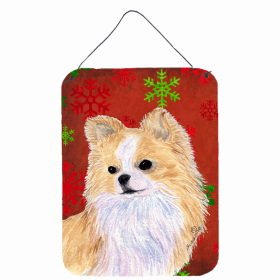 Chihuahua #3 Red and Green Snowflakes Holiday Christmas Design Wall or Door Hanging Prints