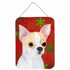 Chihuahua #4 Red and Green Snowflakes Holiday Christmas Design Wall or Door Hanging Prints