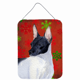 Rat Terrier Red and Green Snowflakes Holiday Christmas Design Wall or Door Hanging Prints