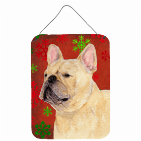 French Bulldog #4 Red and Green Snowflakes Holiday Christmas Design Wall or Door Hanging Prints