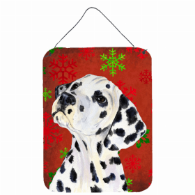 Dalmatian #2 Red and Green Snowflakes Holiday Christmas Design Wall or Door Hanging Prints