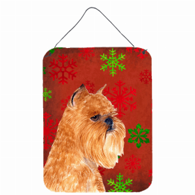 Brussels Griffon #5 Red and Green Snowflakes Holiday Christmas Design Wall or Door Hanging Prints