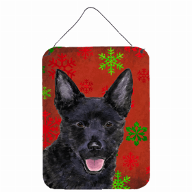 Australian Kelpie Red and Green Snowflakes Holiday Christmas Design Wall or Door Hanging Prints