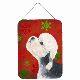 Dandie Dinmont Terrier Red and Green Snowflakes Holiday Christmas Design Wall or Door Hanging Prints