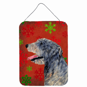 Irish Wolfhound Red and Green Snowflakes Holiday Christmas Design Wall or Door Hanging Prints