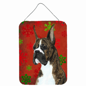 Boxer #2 Red and Green Snowflakes Holiday Christmas Design Wall or Door Hanging Prints