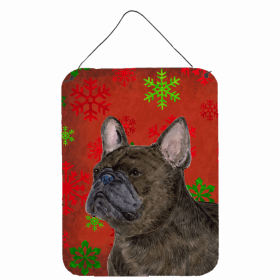 French Bulldog #5 Red and Green Snowflakes Holiday Christmas Design Wall or Door Hanging Prints