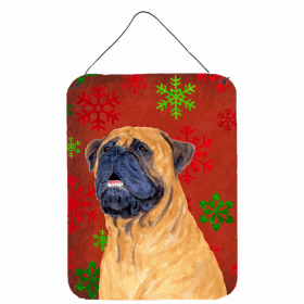 Mastiff #3 Red and Green Snowflakes Holiday Christmas Design Wall or Door Hanging Prints