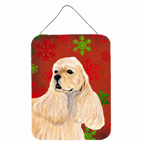 Cocker Spaniel #5 Red and Green Snowflakes Holiday Christmas Design Wall or Door Hanging Prints