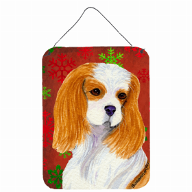 Cavalier King Charles Spaniel #4 Red and Green Snowflakes Holiday Christmas Design Wall or Door Hanging Prints