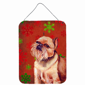 Brussels Griffon Red and Green Snowflakes Holiday Christmas Design Wall or Door Hanging Prints