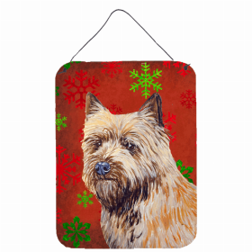 Cairn Terrier Red and Green Snowflakes Holiday Christmas Design Wall or Door Hanging Prints