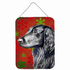 Flat-Coated Retriever Red and Green Snowflakes Holiday Christmas Design Wall or Door Hanging Prints