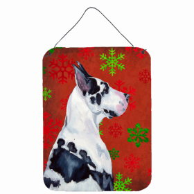 Great Dane #3 Red and Green Snowflakes Holiday Christmas Design Wall or Door Hanging Prints