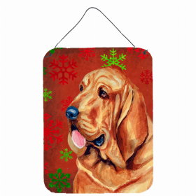 Bloodhound Red and Green Snowflakes Holiday Christmas Design Wall or Door Hanging Prints