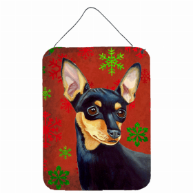 Min Pin Red and Green Snowflakes Holiday Christmas Design Wall or Door Hanging Prints