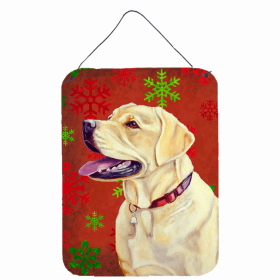 Labrador Retriever Red and Green Snowflakes Holiday Christmas Design Wall or Door Hanging Prints