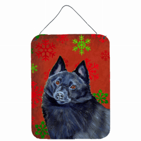 Schipperke Red and Green Snowflakes Holiday Christmas Design Wall or Door Hanging Prints