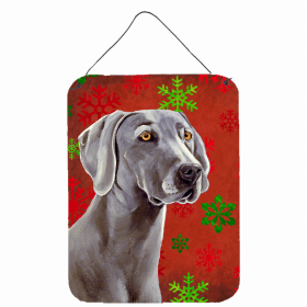 Weimaraner Red and Green Snowflakes Holiday Christmas Design Wall or Door Hanging Prints